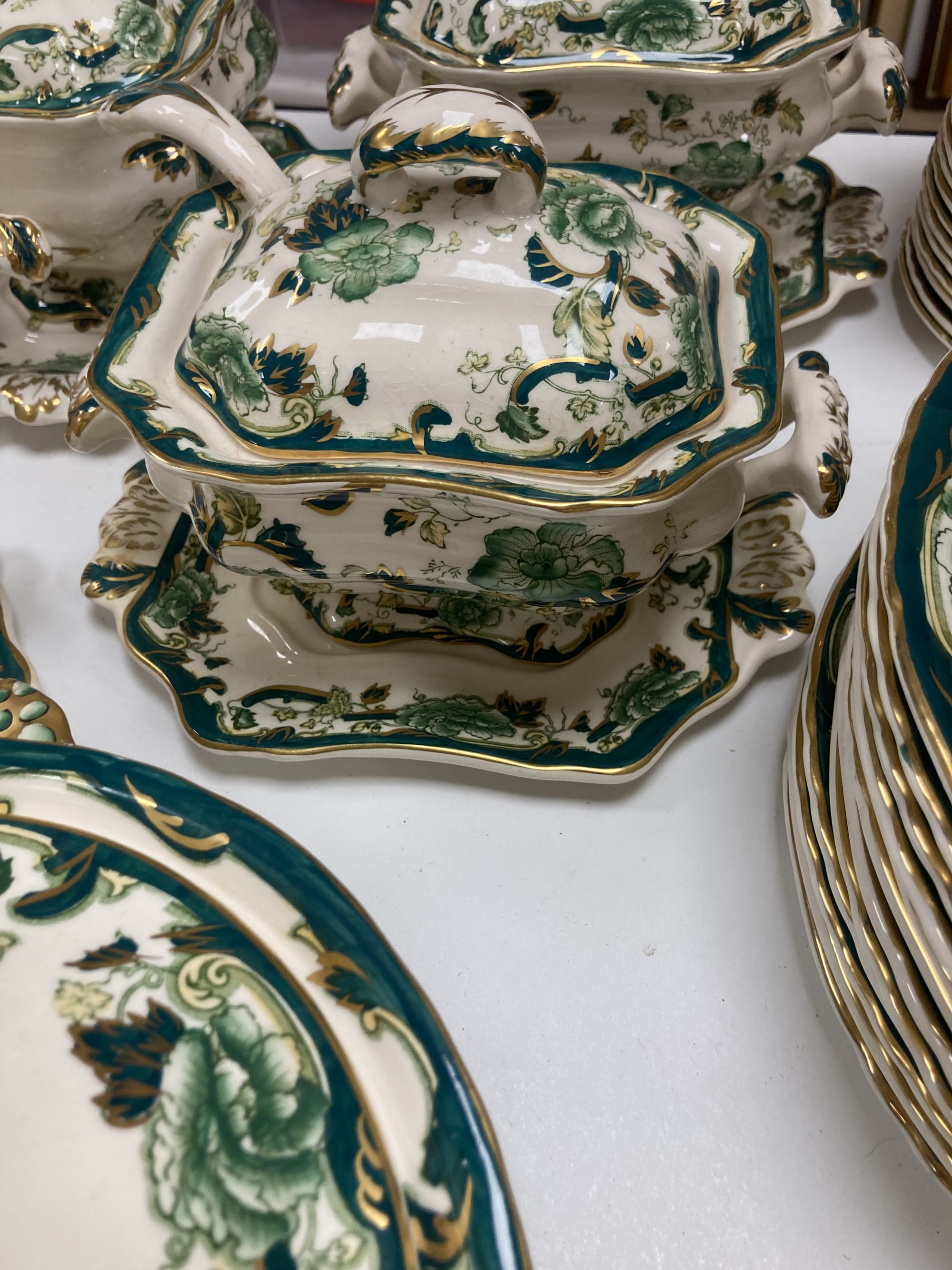 An extensive Masons Ironstone green peony pattern dinner service
